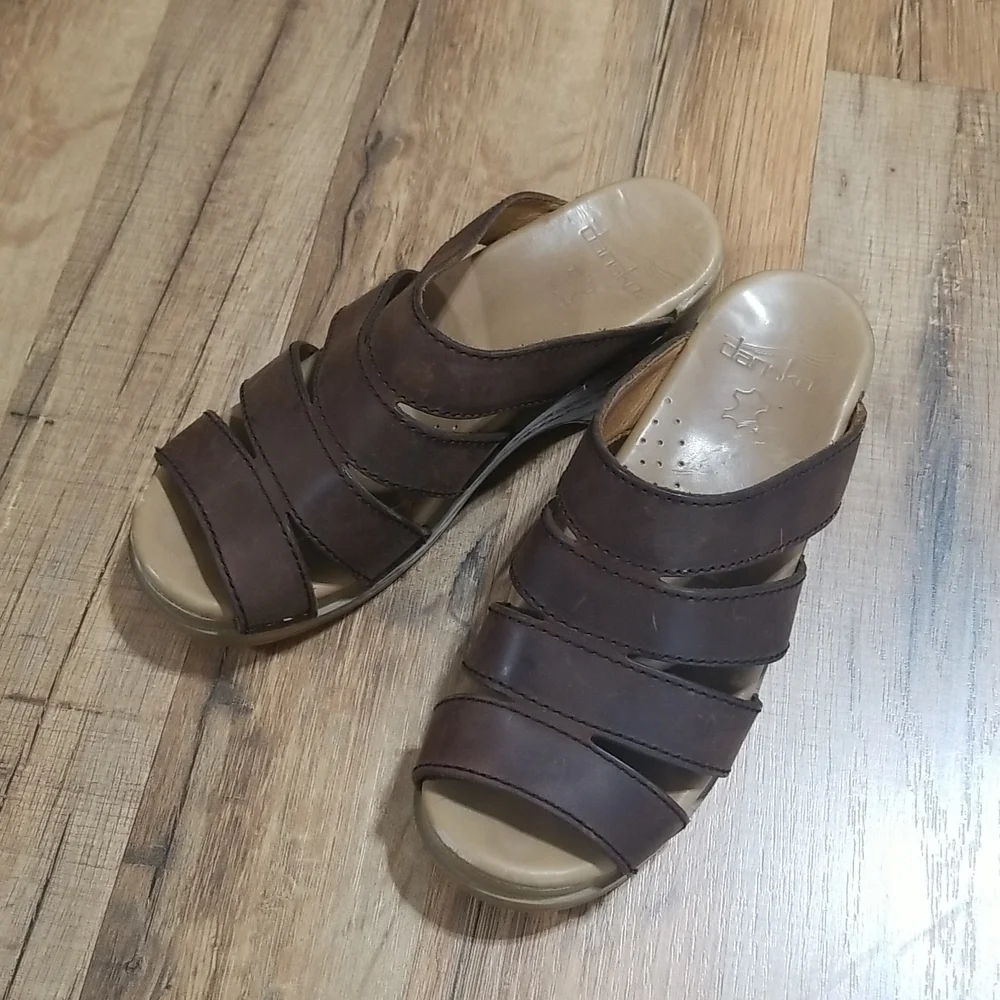 DANSKO Brown Leather Slip-On Wedge Sandal Size 37